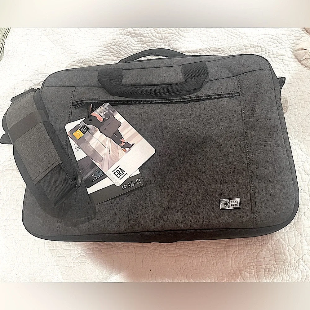 NWT Case Logic charcoal gray & black nylon padded 14-15” laptop brief bag